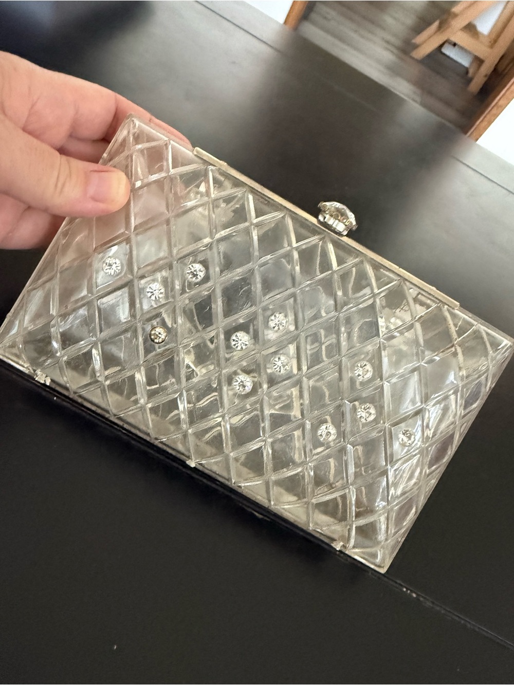 Vintage 1950’s Clear Lucite Purse Quilted with rhinestones - Picture 4 of 5